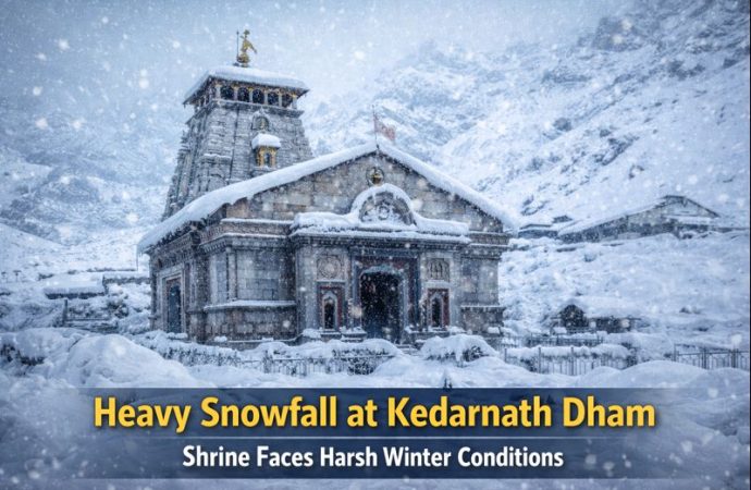 Snowfall Covers Kedarnath Dham as Severe Winter Conditions Hit the Shrine
